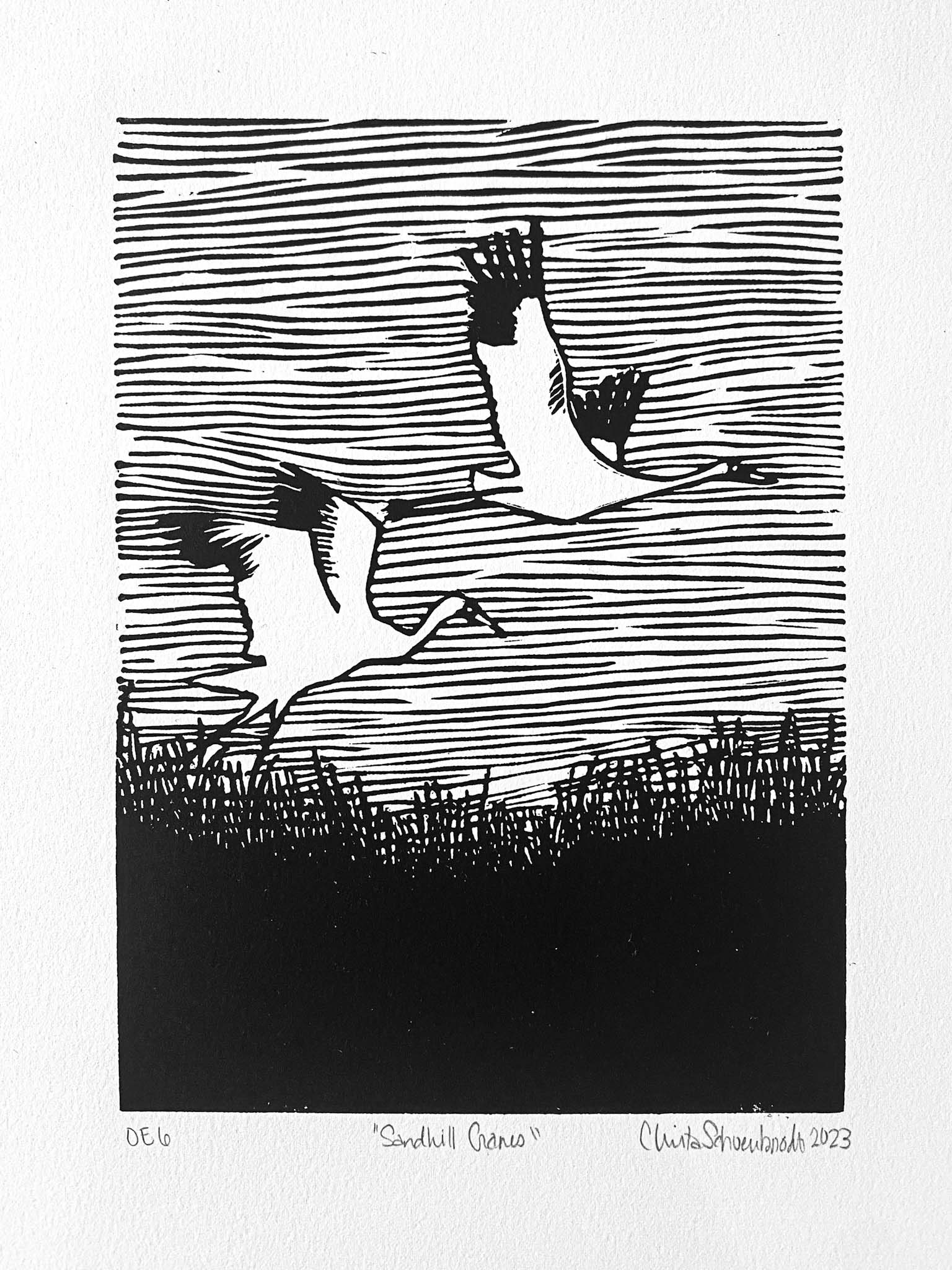 'Sandhill Crane' Blockprint - Christa Schoenbrodt