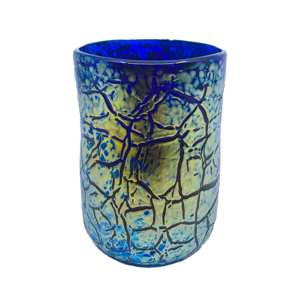 Glass Cup, Blue Crackle - Johnny Glass