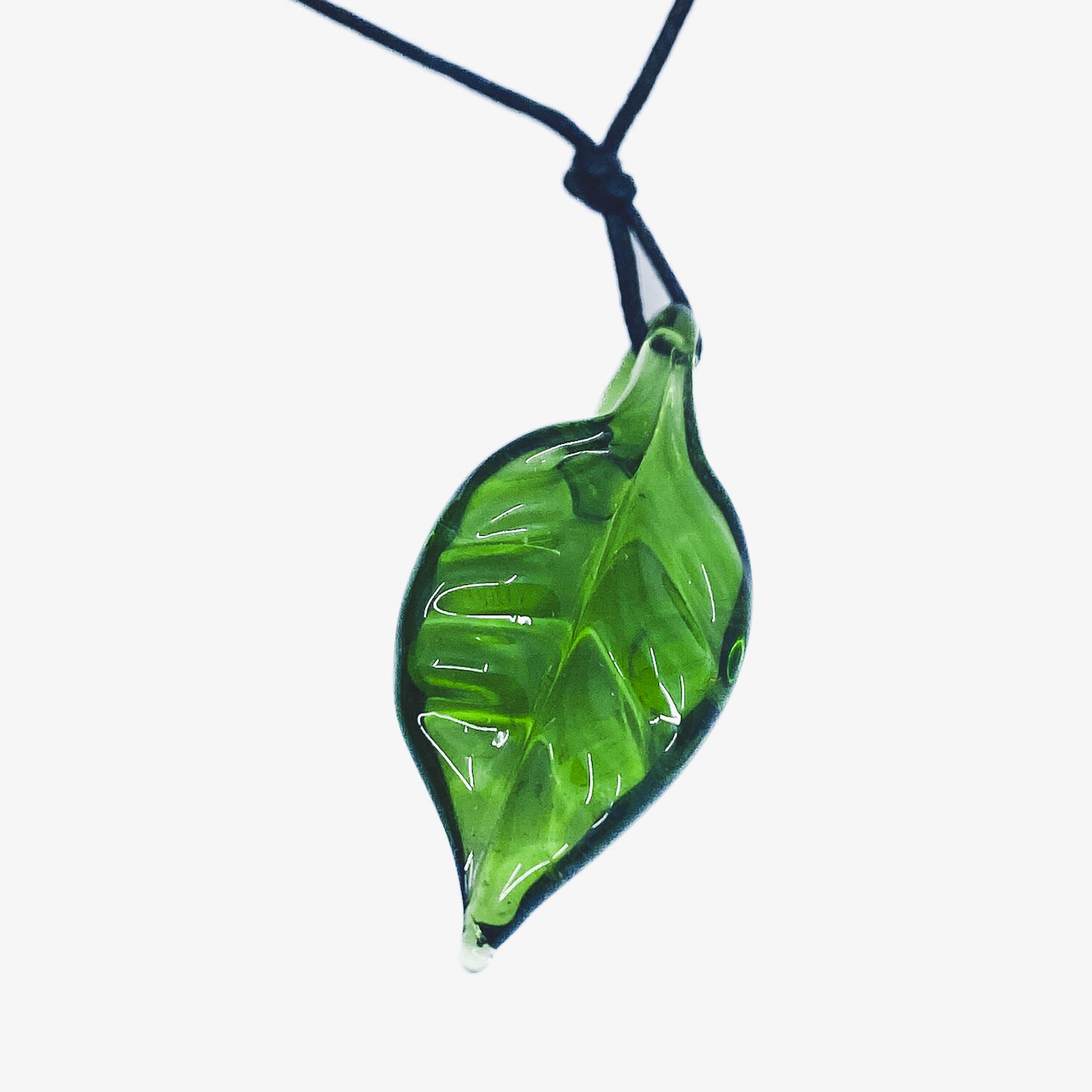 Glass Leaf Pendant, Green - Asha Ironwood