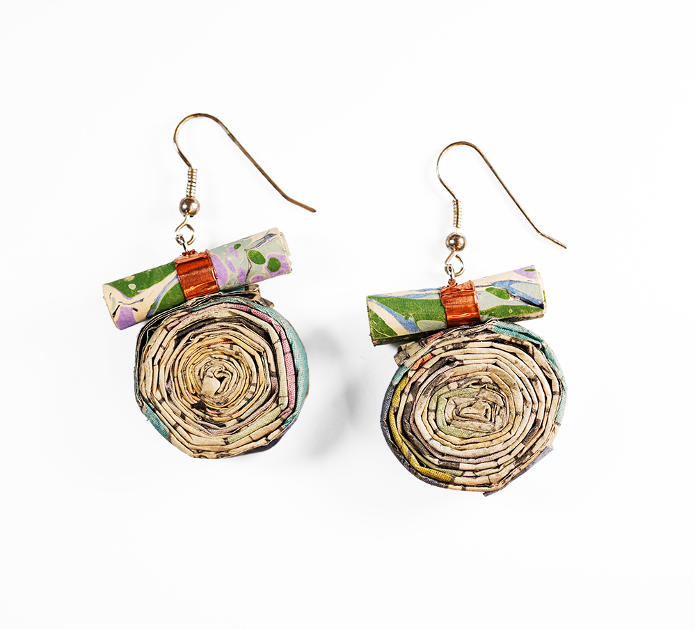 Handmade Paper Earrings, Flat Spiral - Liberty Paper