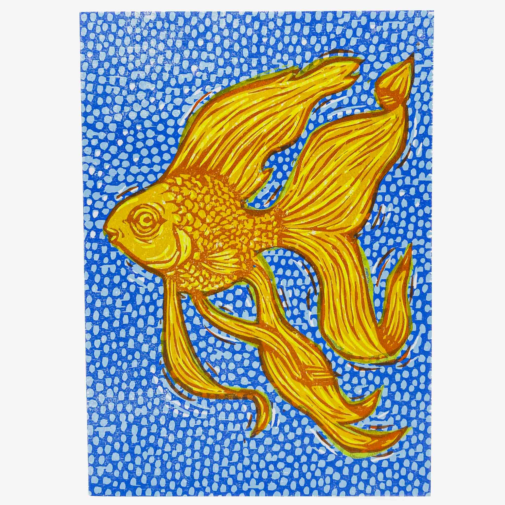 Goldfish Card, Hand-Printed Woodcut - Bobby Rosenstock