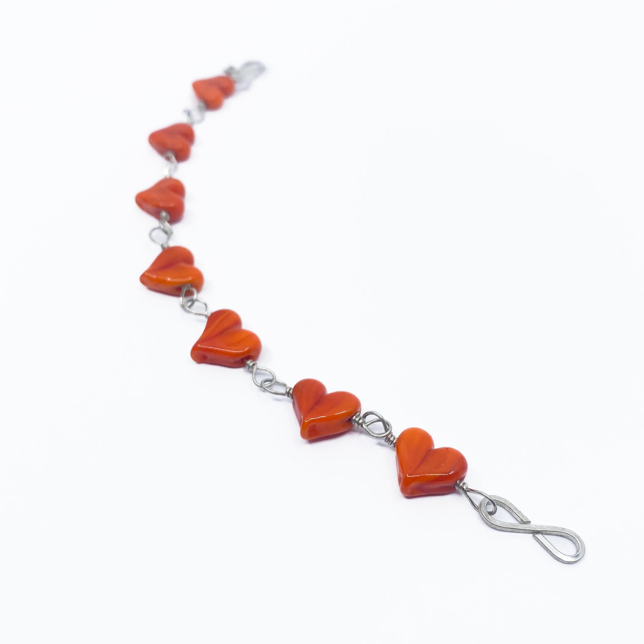 Glass Heart Bracelet, Orange - Asha Ironwood