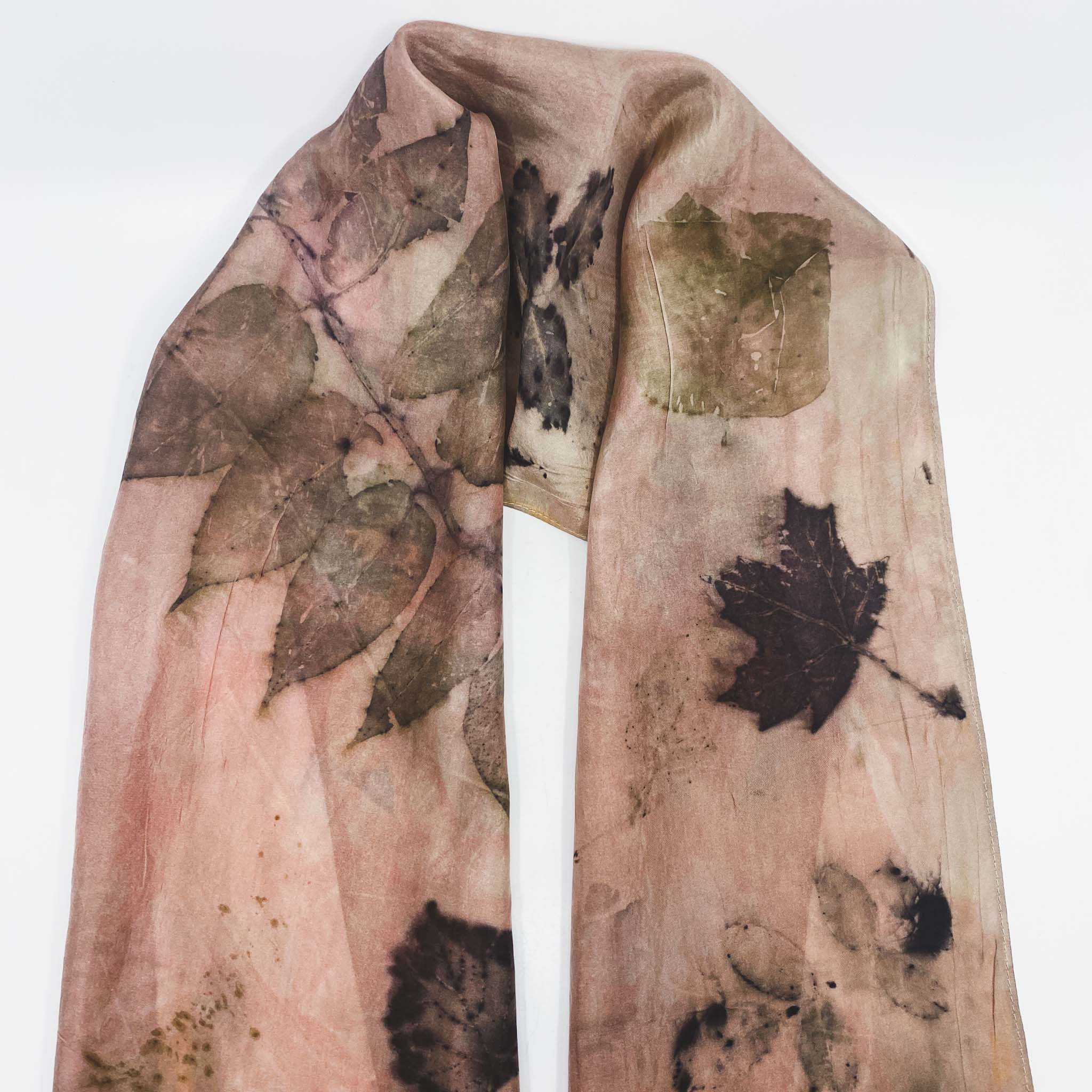 Hand-Dyed Silk Scarf, Eco-Print - JRose Textiles